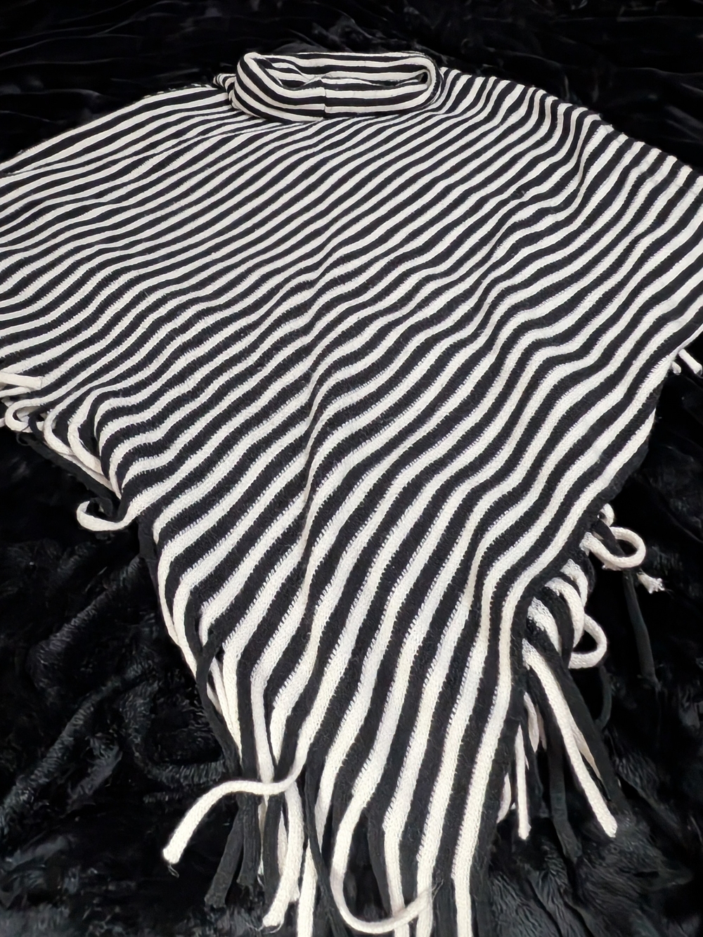 Ashley Stewart Black & White Striped Turtleneck Poncho